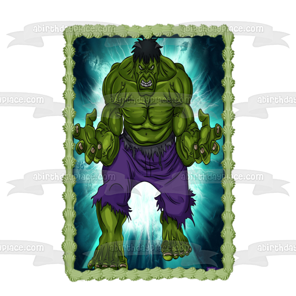 Marvel the Incredible Hulk Angry Blue Background Edible Cake Topper Image ABPID08360