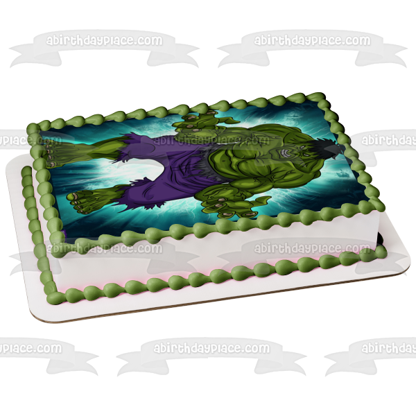 Marvel the Incredible Hulk Angry Blue Background Edible Cake Topper Image ABPID08360