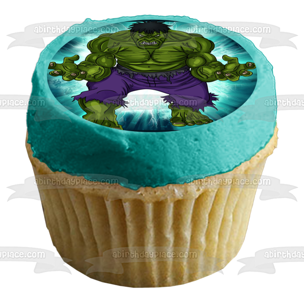 Marvel the Incredible Hulk Angry Blue Background Edible Cake Topper Image ABPID08360