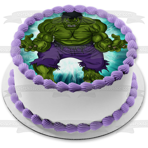 Marvel the Incredible Hulk Angry Blue Background Edible Cake Topper Image ABPID08360