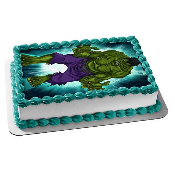 Marvel the Incredible Hulk Angry Blue Background Edible Cake Topper Image ABPID08360