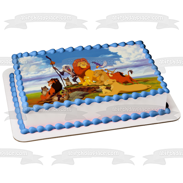 Decoración comestible para tarta con diseño del Rey León, Disney, Mufasa, Simba, Rafiki, Nala, Zazu, Timone, imagen ABPID08362 