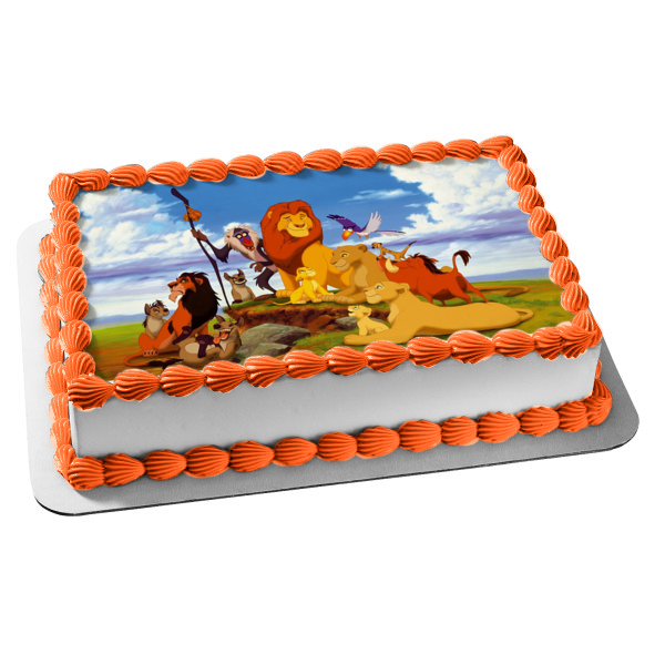 Decoración comestible para tarta con diseño del Rey León, Disney, Mufasa, Simba, Rafiki, Nala, Zazu, Timone, imagen ABPID08362 