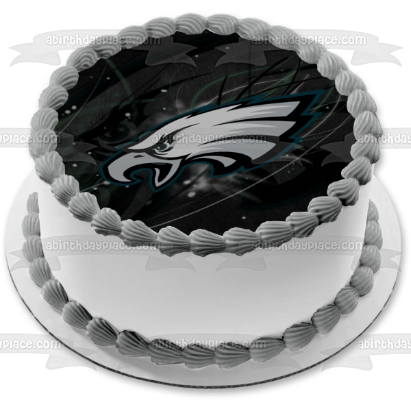 Philadelphia Eagles Dark Logo NFL Black Background Edible Cake Topper Image ABPID08810