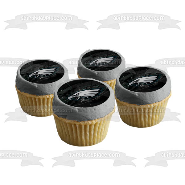 Philadelphia Eagles Dark Logo NFL Black Background Edible Cake Topper Image ABPID08810