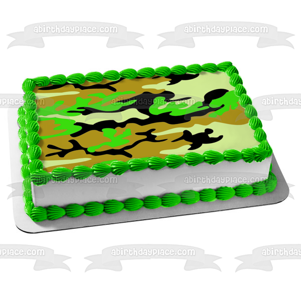 Camuflaje Camo Verde Negro Marrón Adorno comestible para tarta Imagen ABPID08827 