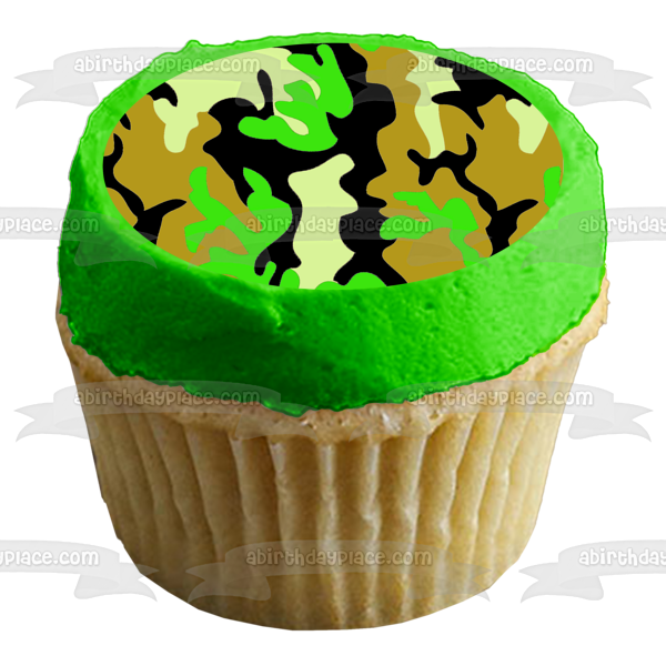 Camuflaje Camo Verde Negro Marrón Adorno comestible para tarta Imagen ABPID08827 