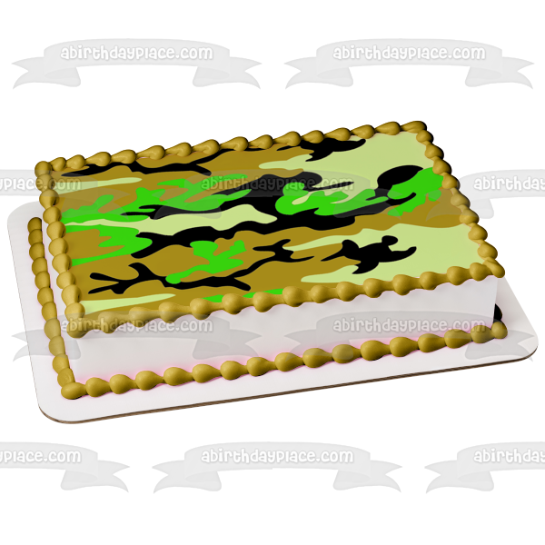 Camuflaje Camo Verde Negro Marrón Adorno comestible para tarta Imagen ABPID08827 