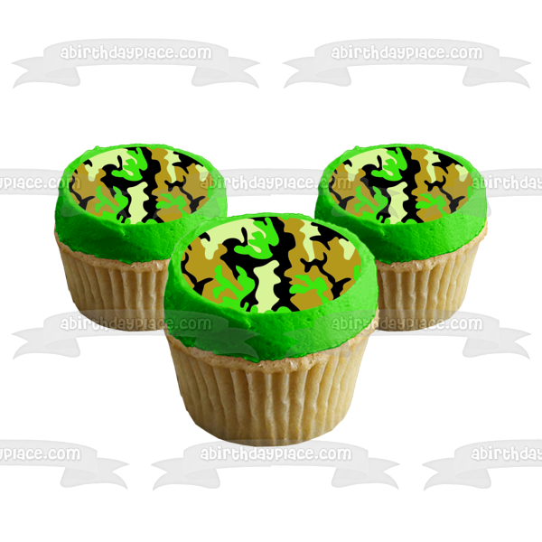 Camuflaje Camo Verde Negro Marrón Adorno comestible para tarta Imagen ABPID08827 