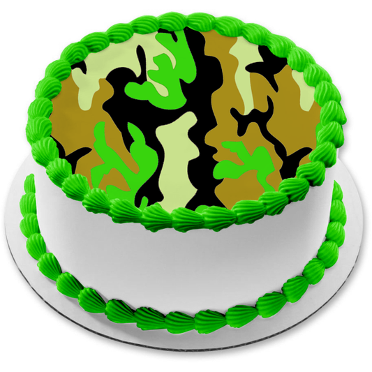 Camuflaje Camo Verde Negro Marrón Adorno comestible para tarta Imagen ABPID08827 