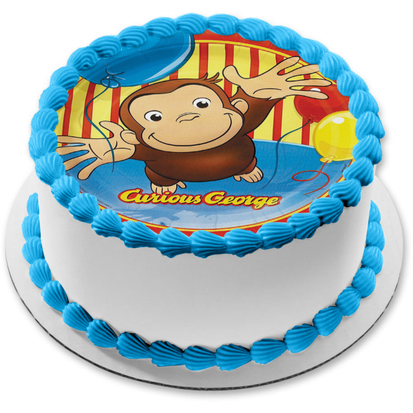 Imagen comestible para decoración de tarta con globos de Jorge el Curioso ABPID08387 