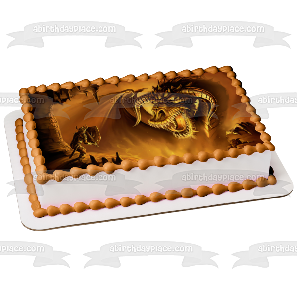 Imagen comestible para tarta con escudo de soldado y dragón dorado, imagen ABPID08398 