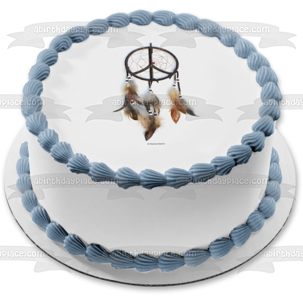 Adorno comestible para tarta con plumas de atrapasueños de nativos americanos, imagen ABPID08896 