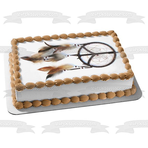 Adorno comestible para tarta con plumas de atrapasueños de nativos americanos, imagen ABPID08896 