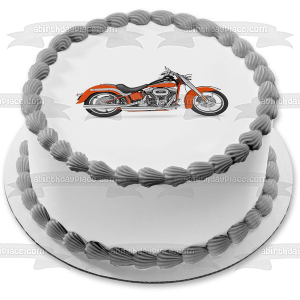 Adorno comestible para tarta Harley-Davidson, color naranja y negro, imagen ABPID09073 