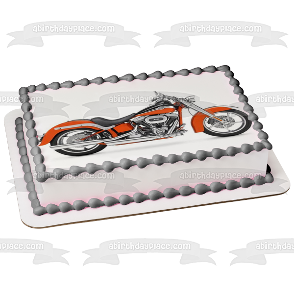 Adorno comestible para tarta Harley-Davidson, color naranja y negro, imagen ABPID09073 