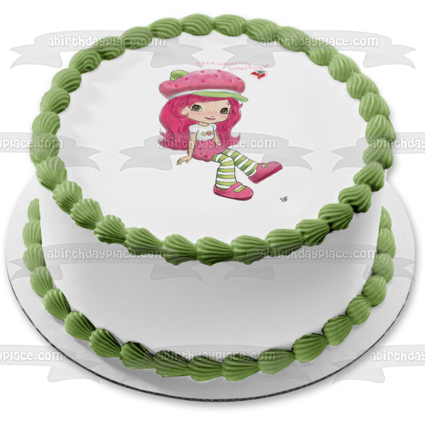 Imagen comestible para tarta de tarta de fresa, color verde, blanco y rosa, ABPID09075 