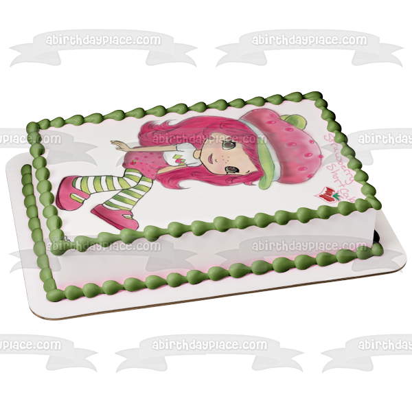 Imagen comestible para tarta de tarta de fresa, color verde, blanco y rosa, ABPID09075 