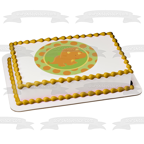 Imagen comestible para decoración de tarta con fondo verde de dinosaurio marrón bebé ABPID08927 