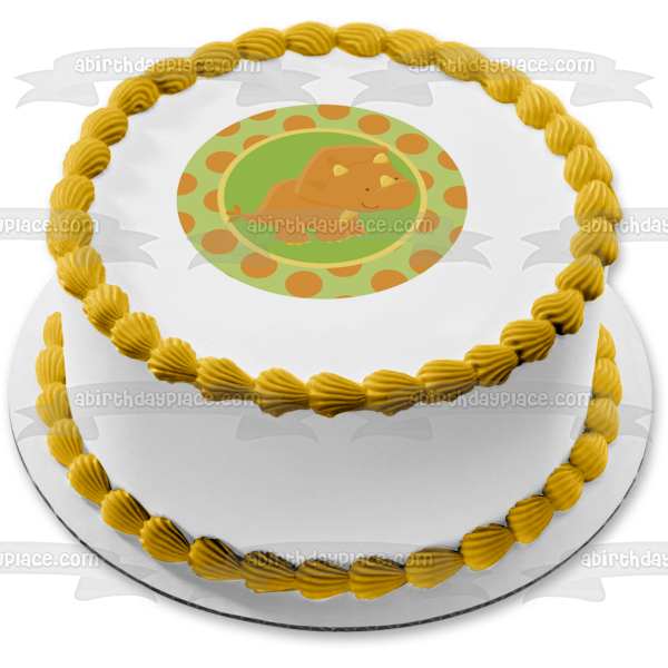 Imagen comestible para decoración de tarta con fondo verde de dinosaurio marrón bebé ABPID08927 