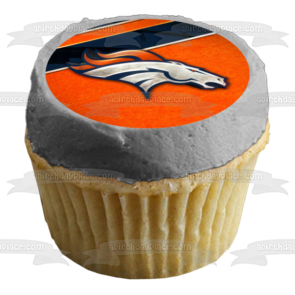 Imagen de decoración comestible para tarta con logotipo clásico de los Denver Broncos, fondo naranja de la NFL, ABPID08935 