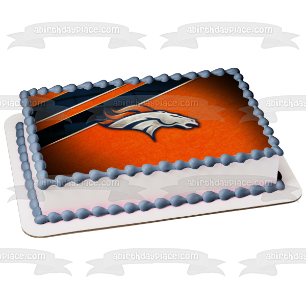 Imagen de decoración comestible para tarta con logotipo clásico de los Denver Broncos, fondo naranja de la NFL, ABPID08935 