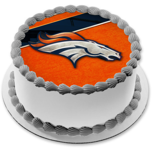 Imagen de decoración comestible para tarta con logotipo clásico de los Denver Broncos, fondo naranja de la NFL, ABPID08935 