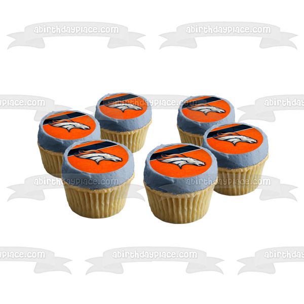 Imagen de decoración comestible para tarta con logotipo clásico de los Denver Broncos, fondo naranja de la NFL, ABPID08935 