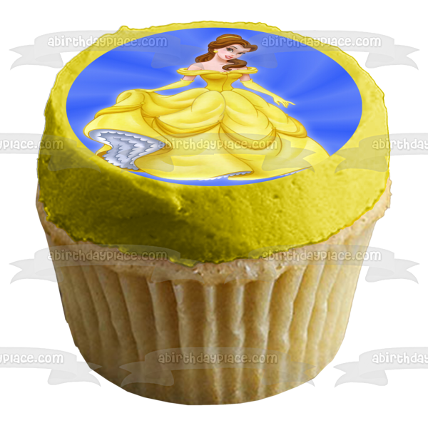 Imagen de decoración comestible para tarta con fondo azul de Bella y la Bestia de Disney, ABPID09114 