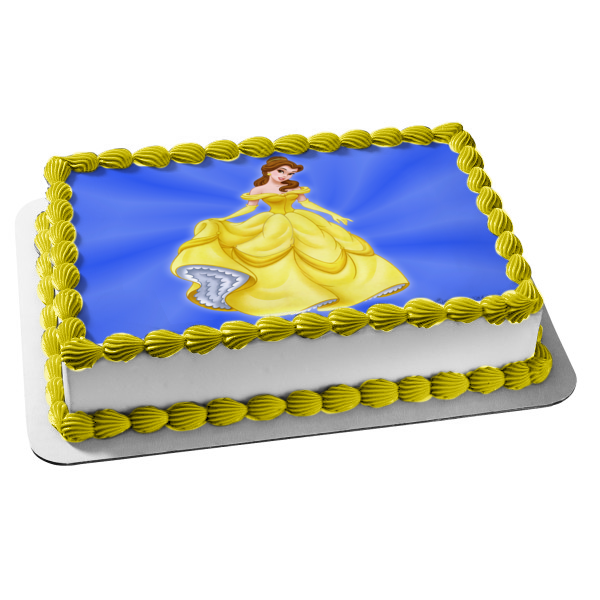 Imagen de decoración comestible para tarta con fondo azul de Bella y la Bestia de Disney, ABPID09114 