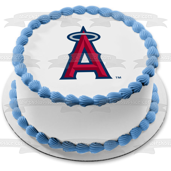 Logotipo de Los Angeles Angels, equipo deportivo, franquicia de béisbol profesional estadounidense, Anaheim, California, decoración comestible para tarta, imagen ABPID09414 