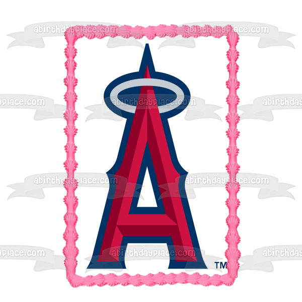 Logotipo de Los Angeles Angels, equipo deportivo, franquicia de béisbol profesional estadounidense, Anaheim, California, decoración comestible para tarta, imagen ABPID09414 