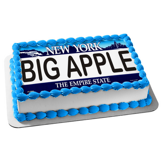 Imagen de decoración comestible para tarta con placa de matrícula del Empire State de la Gran Manzana de Nueva York ABPID09426 