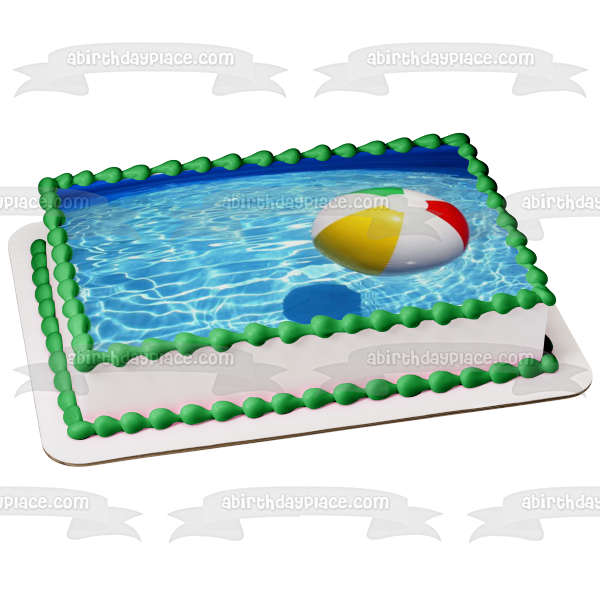 Adorno comestible para tarta con pelota de playa y piscina al aire libre, imagen ABPID09462 