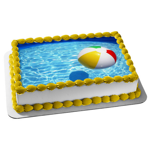 Adorno comestible para tarta con pelota de playa y piscina al aire libre, imagen ABPID09462 