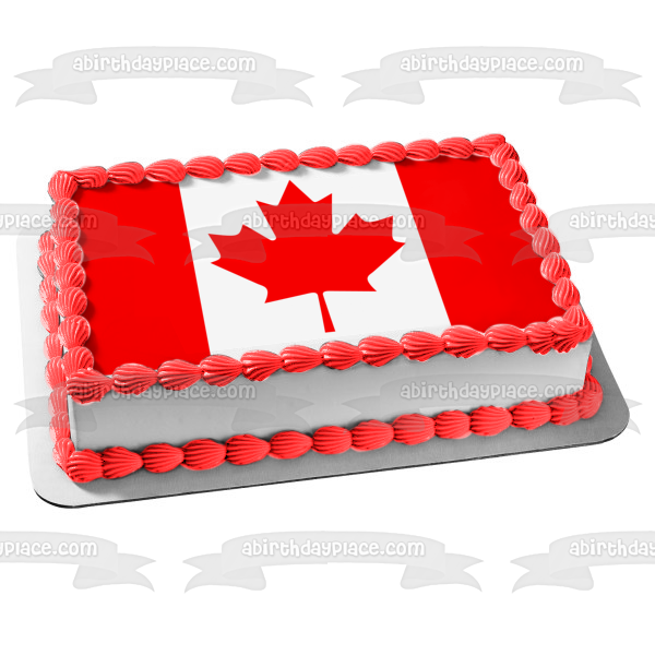 Imagen de decoración comestible para tarta con hoja de arce roja y blanca de la bandera canadiense ABPID09140 