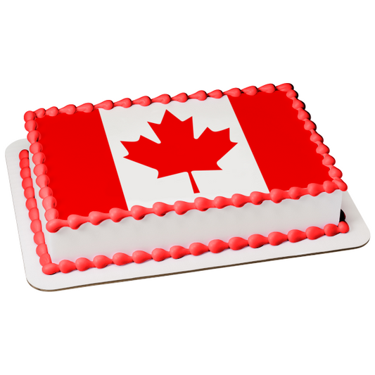 Imagen de decoración comestible para tarta con hoja de arce roja y blanca de la bandera canadiense ABPID09140 