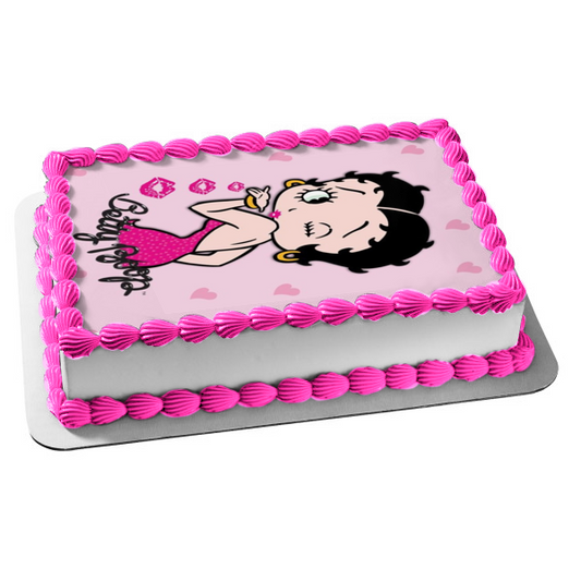 Betty Boop soplando besos fondo de corazones rosas imagen comestible para decoración de tarta ABPID09477 