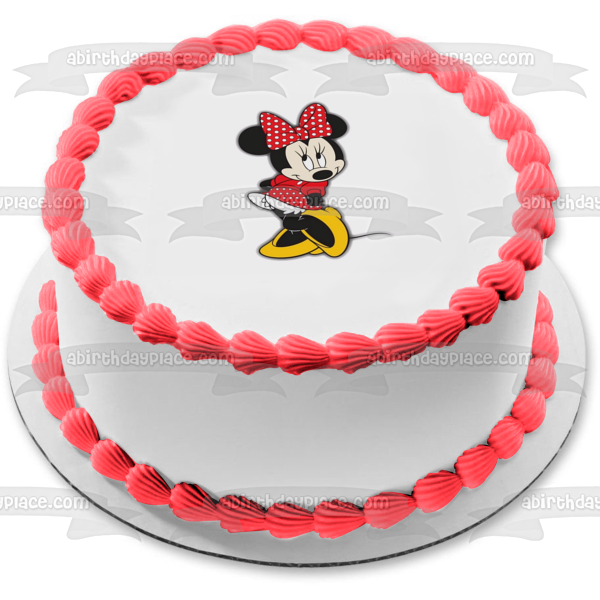 Disney Minnie Mouse Red White Polka Dots Edible Cake Topper Image ABPID09146