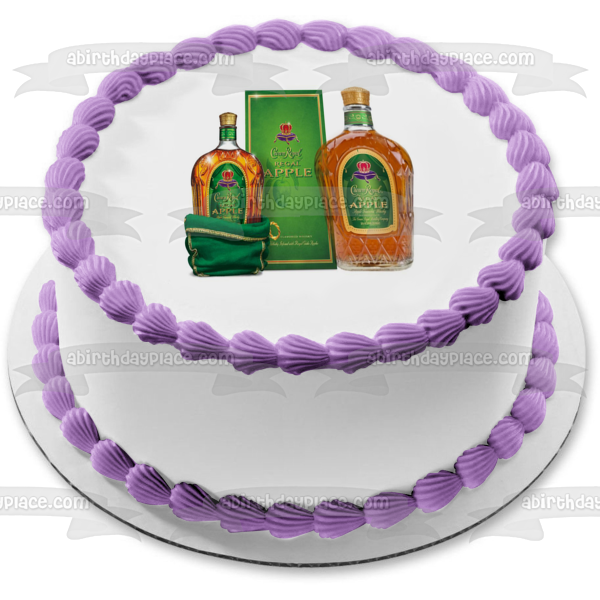 Crown Royal Regal Apple Flavored Whiskey Bottles and Box Edible Cake Topper Image ABPID09548