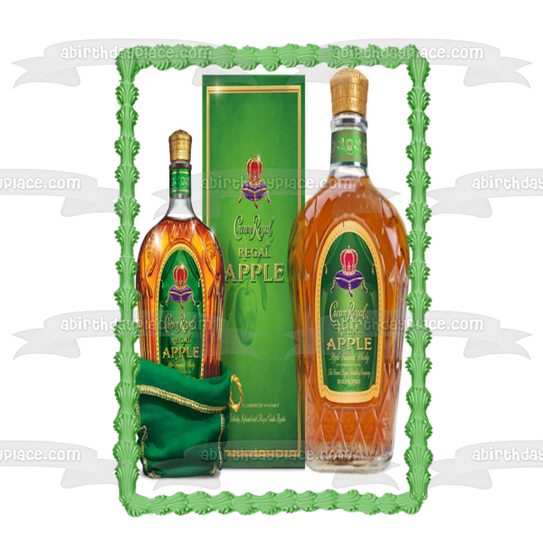 Crown Royal Regal Apple Flavored Whiskey Bottles and Box Edible Cake Topper Image ABPID09548