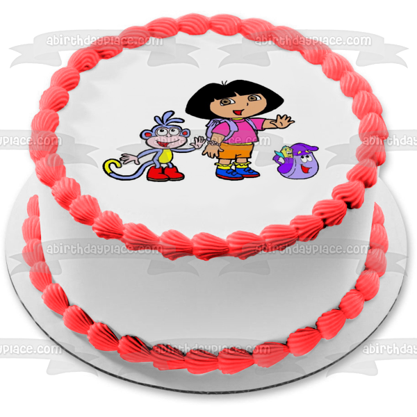 Dora la Exploradora Botas Mapa Mochila Agitando Decoración Comestible Para Tarta Imagen ABPID09565 