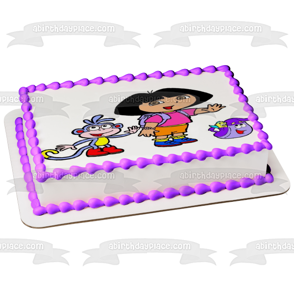 Dora la Exploradora Botas Mapa Mochila Agitando Decoración Comestible Para Tarta Imagen ABPID09565 