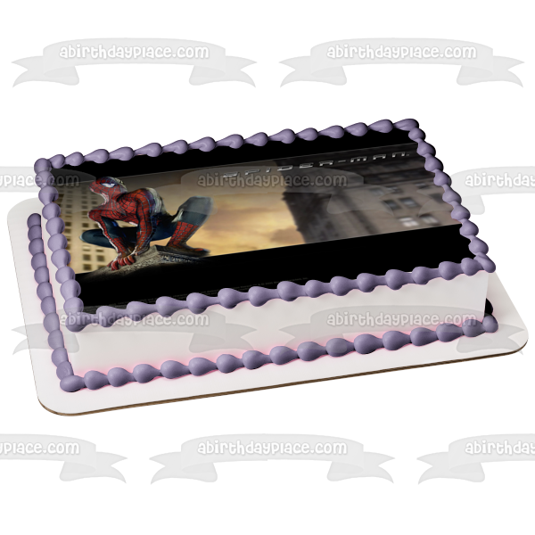 Spider-Man Crouching on Edge of Building Edible Cake Topper Image ABPID09159