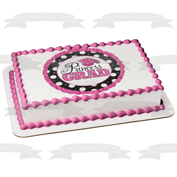 Imagen de decoración comestible para tarta de graduación de princesa Grad, color rosa, blanco y negro, ABPID09721 