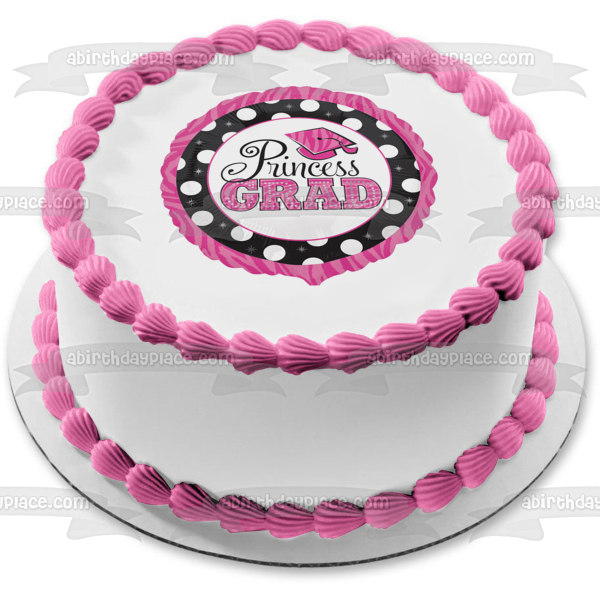 Imagen de decoración comestible para tarta de graduación de princesa Grad, color rosa, blanco y negro, ABPID09721 