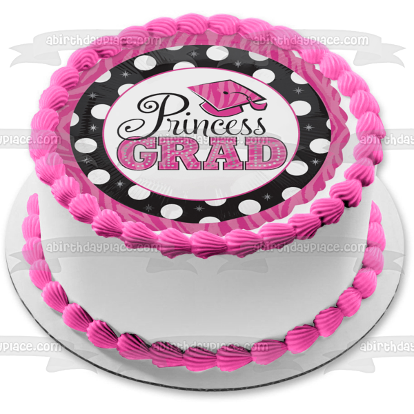 Imagen de decoración comestible para tarta de graduación de princesa Grad, color rosa, blanco y negro, ABPID09721 