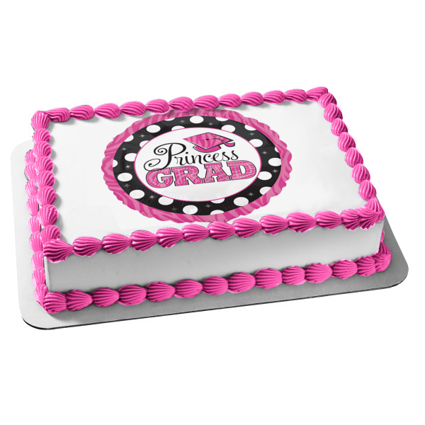 Imagen de decoración comestible para tarta de graduación de princesa Grad, color rosa, blanco y negro, ABPID09721 