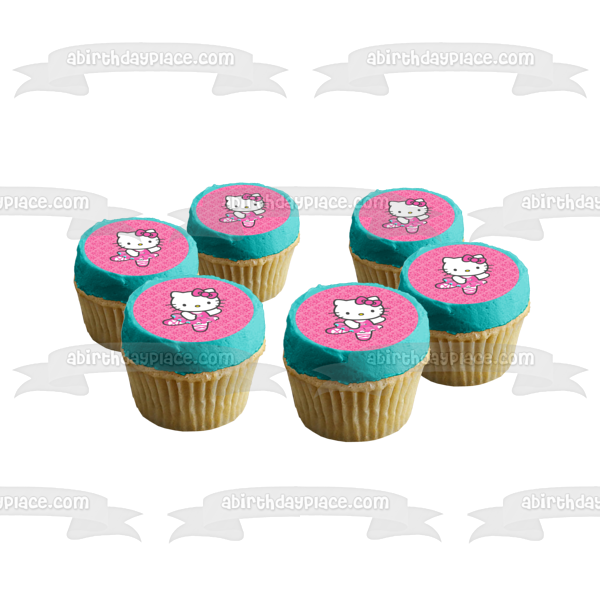 Hello Kitty Ballerina Dancing on Pink Starry Background Edible Cake Topper Image ABPID00138