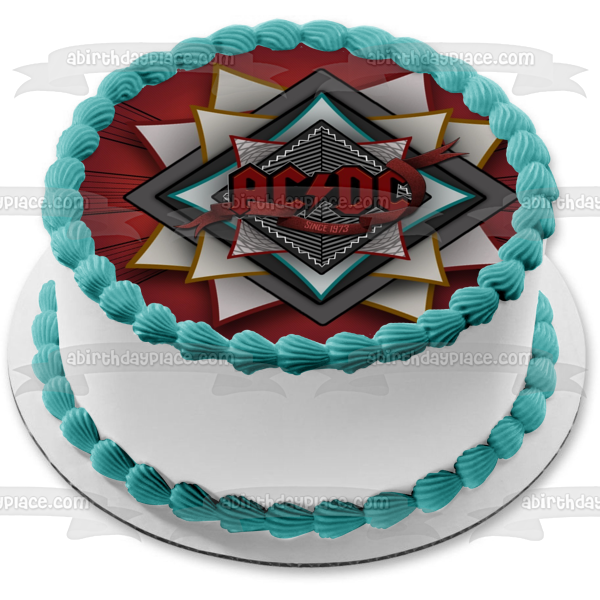 Logotipo de música de AC/DC Fondo rojo Imagen comestible para decoración de tarta ABPID00200 